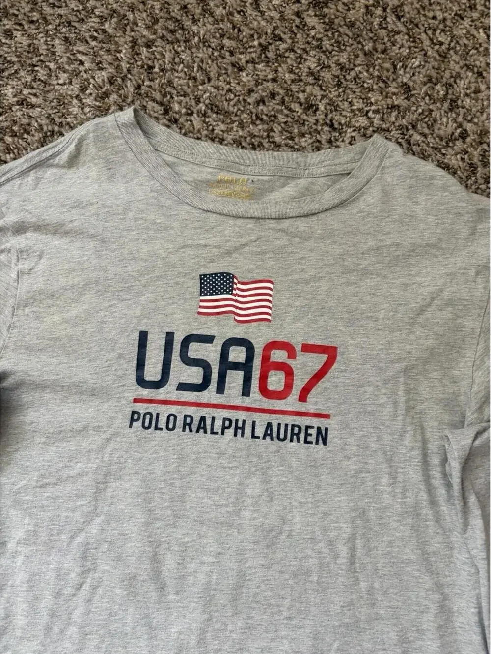 Polo Ralph Lauren Long Sleeve 1967 USA Shield T-Shirt Gray Boys Size XL 18/20